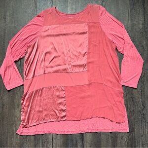 Soft Surroundings | Womens 3X Barbie Pink Satin Patchwork Scoop Neck Tunic Top